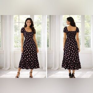 ANGIE Romantic | Cottagecore | Floral Midi Dress Puff Sleeves | NWT | Medium